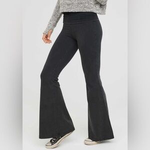 Offline by Aerie OG FOLD OVER Charcoal Faded Flare Leggings Size Large Casual